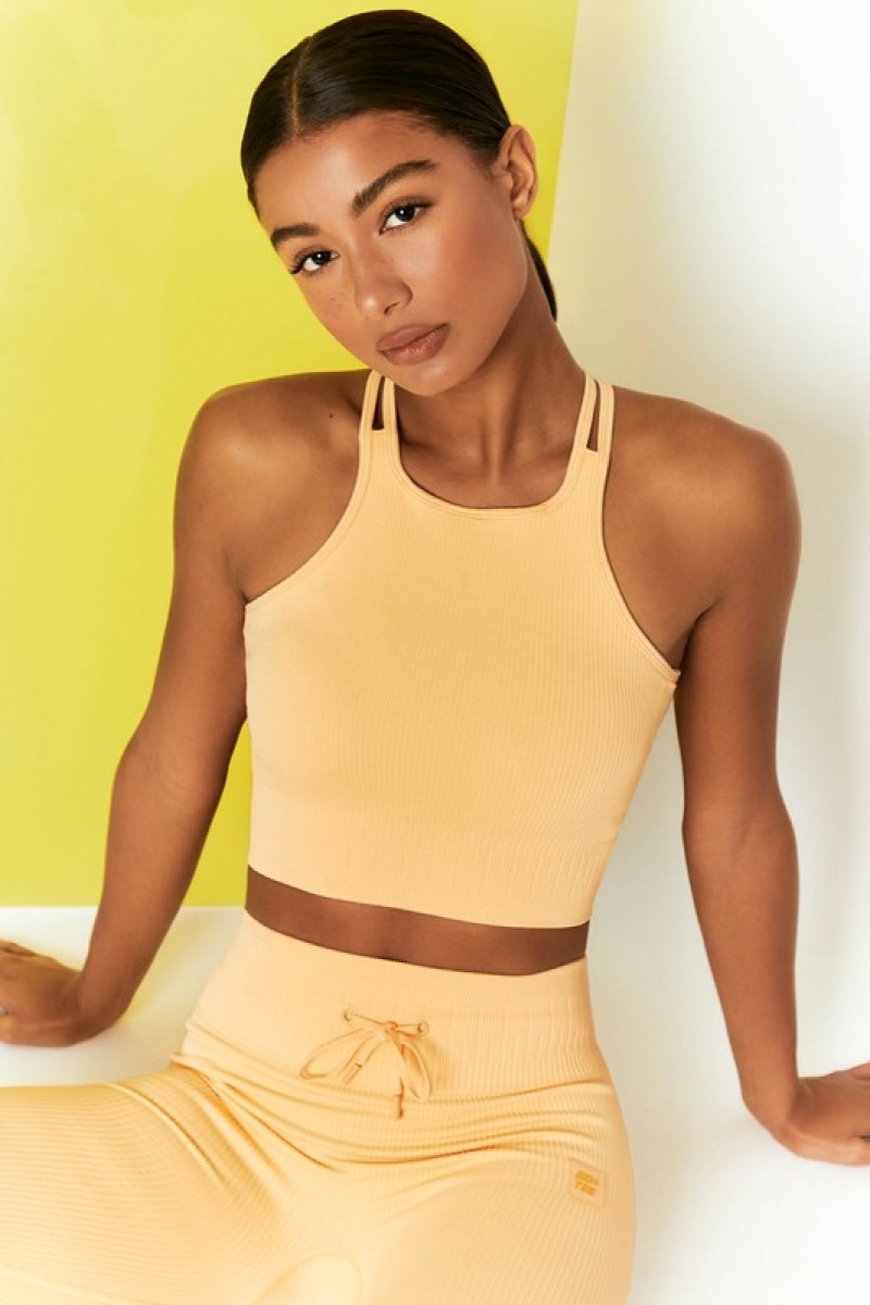 Yellow Women's Bo And Tee Ribbed Racer Crop Tops | 87091-CGXJ