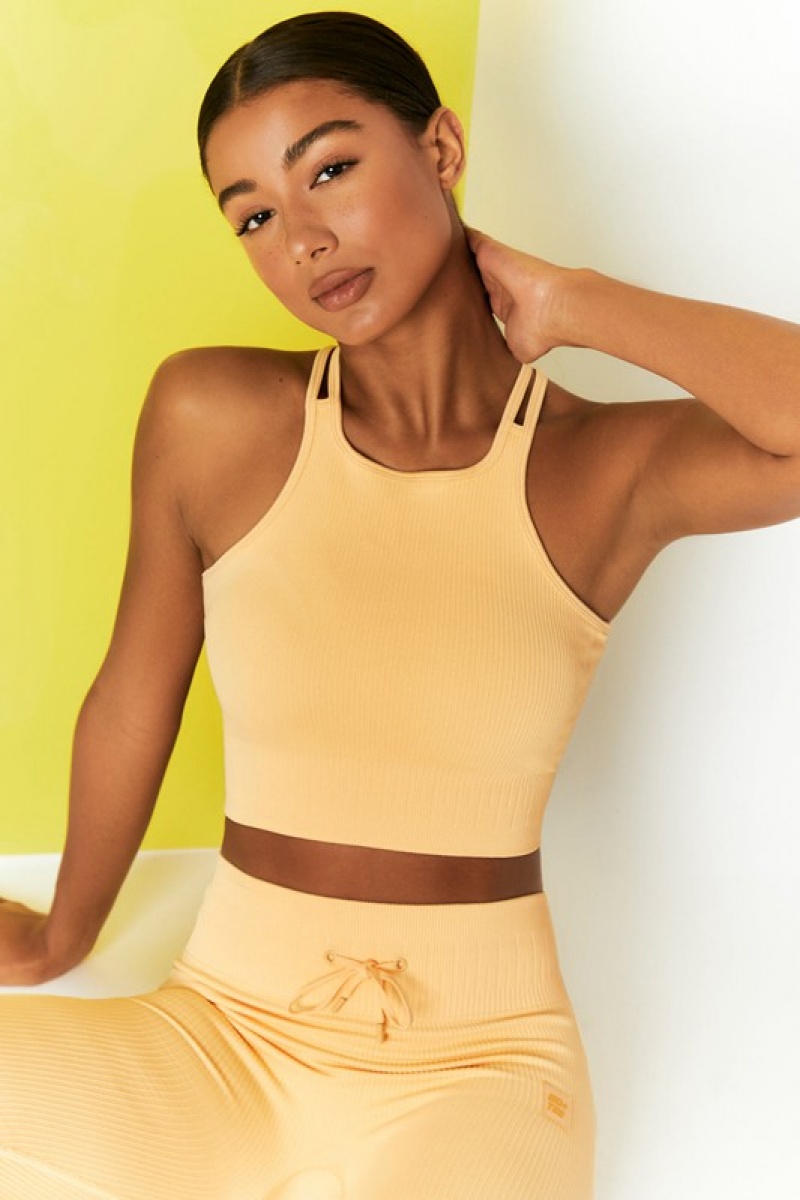 Yellow Women's Bo And Tee Ribbed Racer Crop Tops | 87091-CGXJ