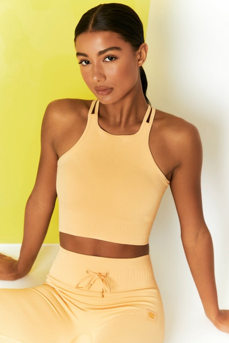 Yellow Women\'s Bo And Tee Ribbed Racer Crop Tops | 87091-CGXJ