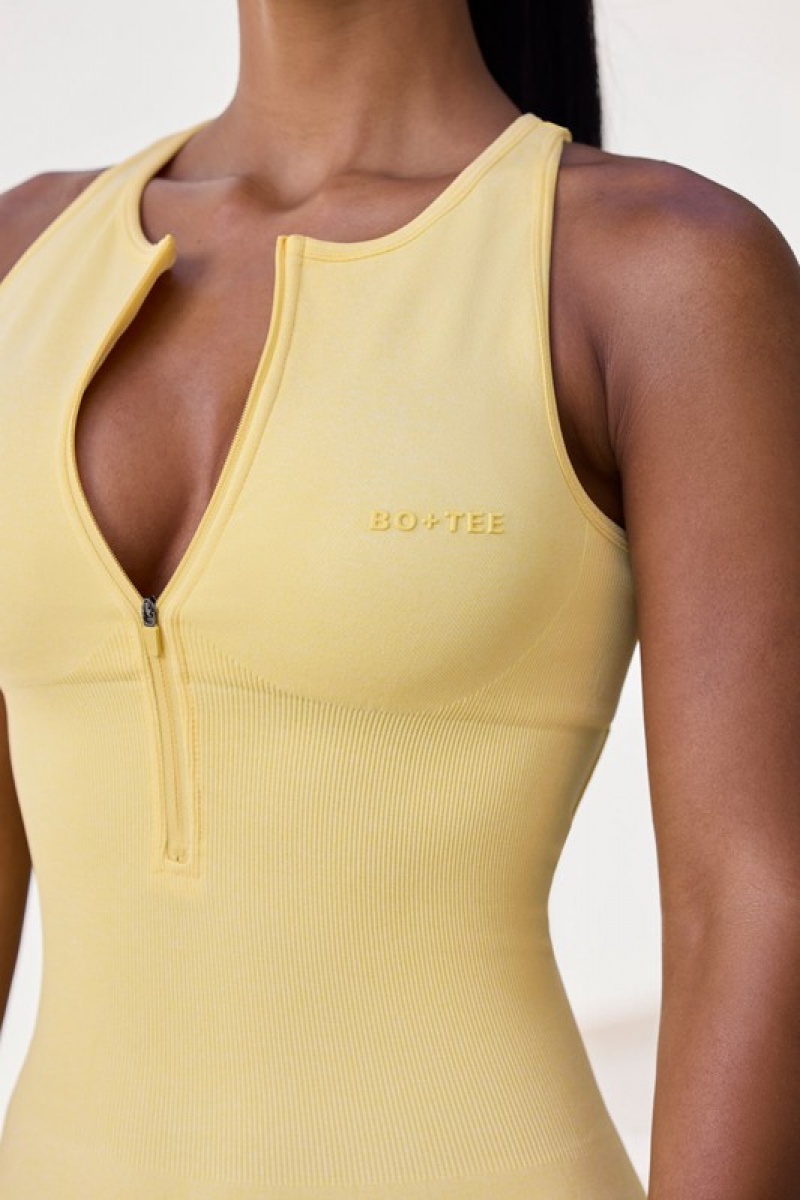 Yellow Women's Bo And Tee Super Sculpt Seamless Zip Up Full Length Unitard | 50187-CKXW